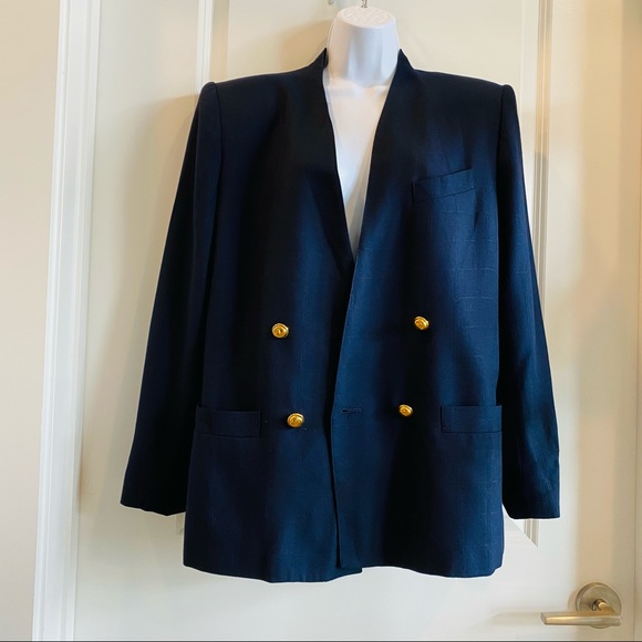Vintage Navy Gold Button Double Breasted Blazer - Picture 10 of 11